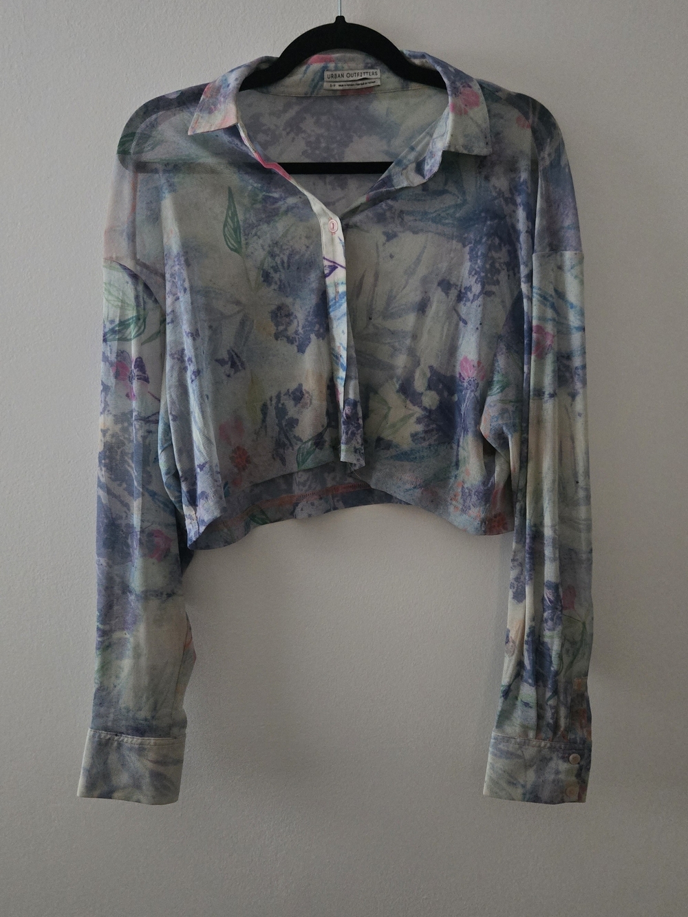 Urban Outfitters Multicolor Pastel Watercolor Cropped Button-Up Shirt